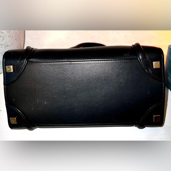 Celine micro luggage handbag - black drummed calfskin leather mini tote - Picture 5 of 16